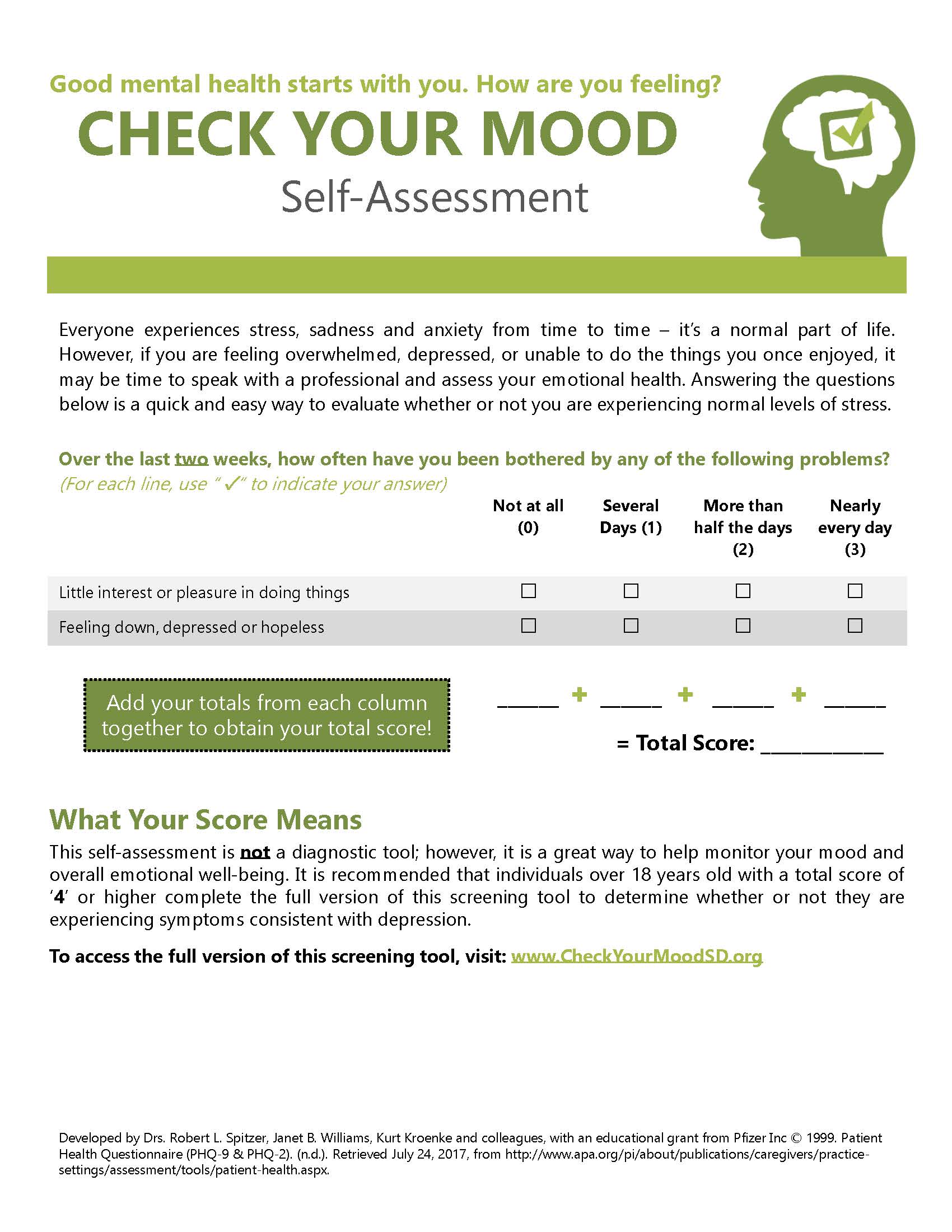 Screenshot of Patient Health Questionnaire