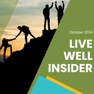 1x1 Live Well Insider October 2024 shadows of 4 people climbing a mountain together